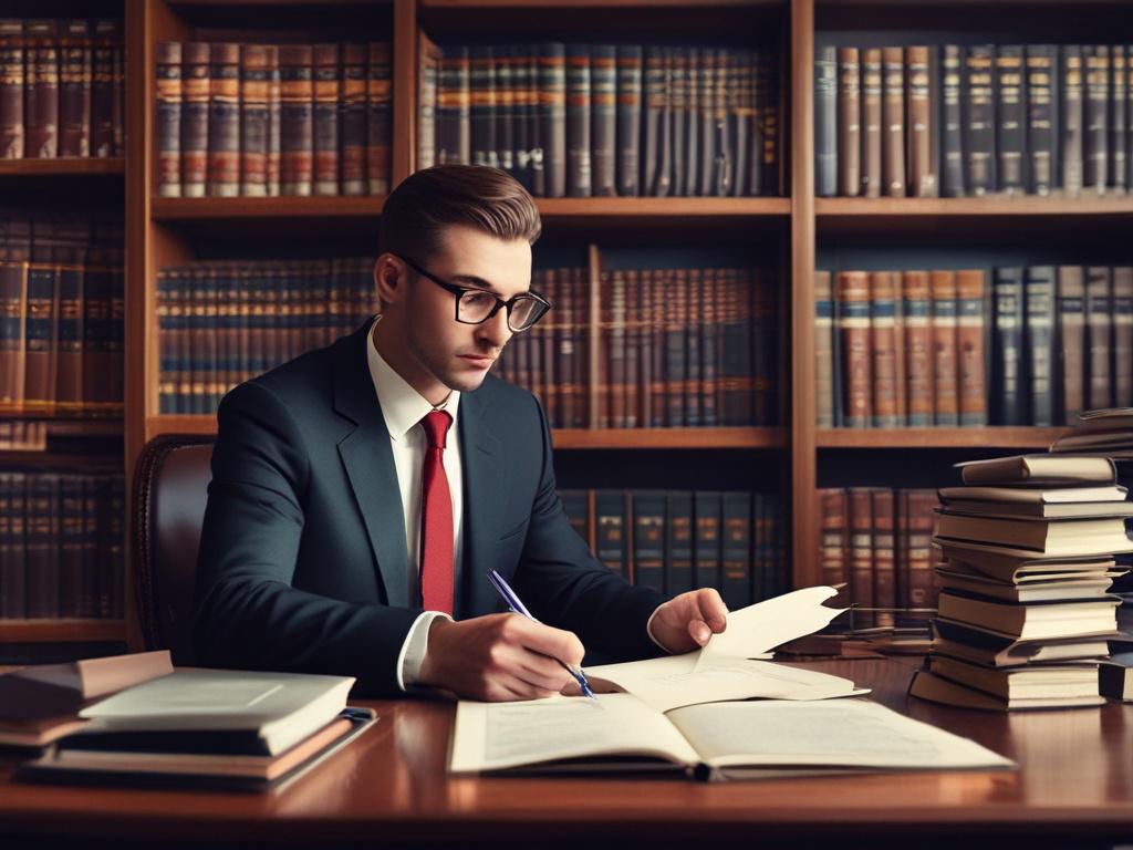 A close up shot of a determined lawyer reviewing case