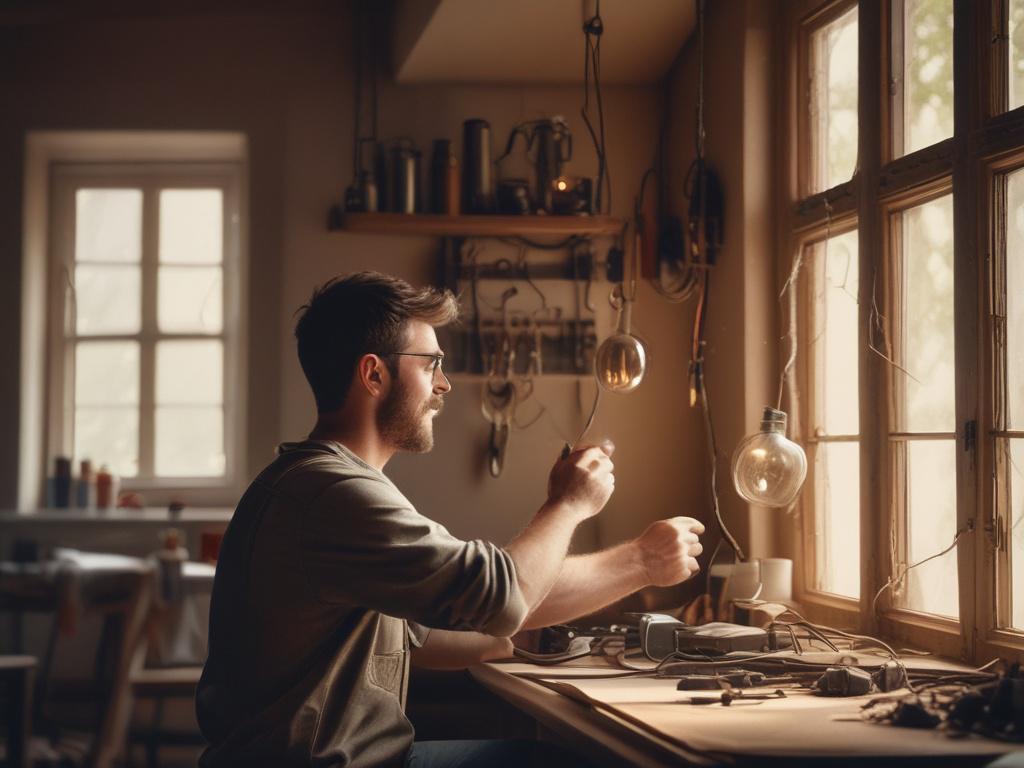 a skilled electrician working on electrical wiring with tools, in