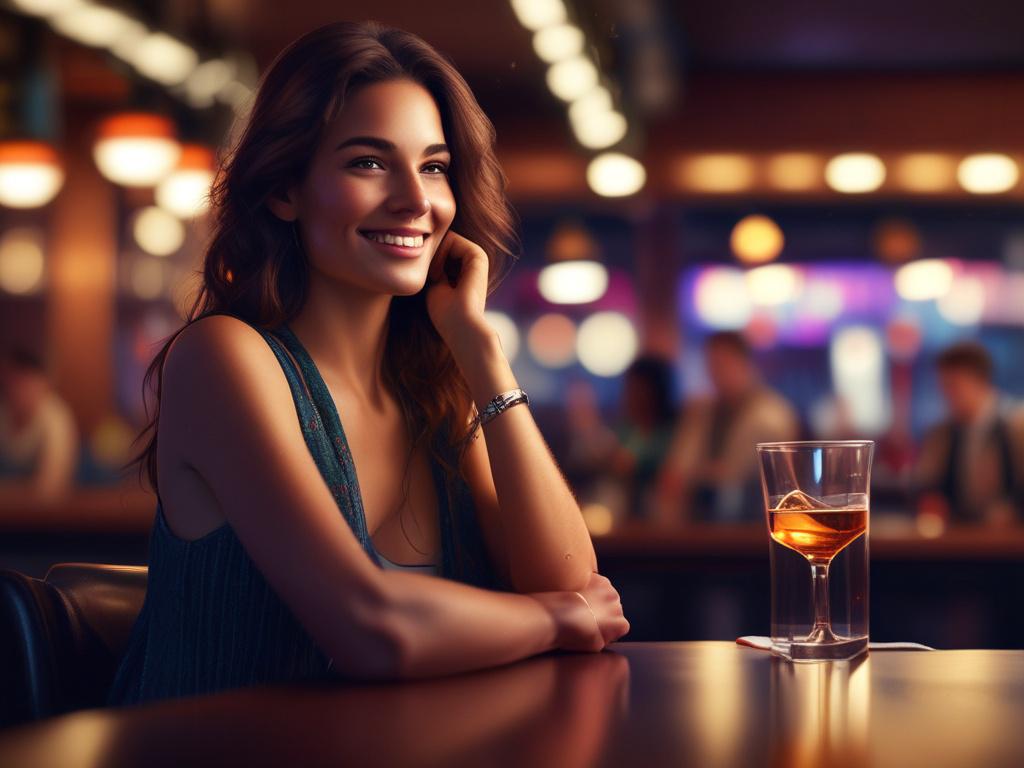 A lively scene of an attractive woman in a chic