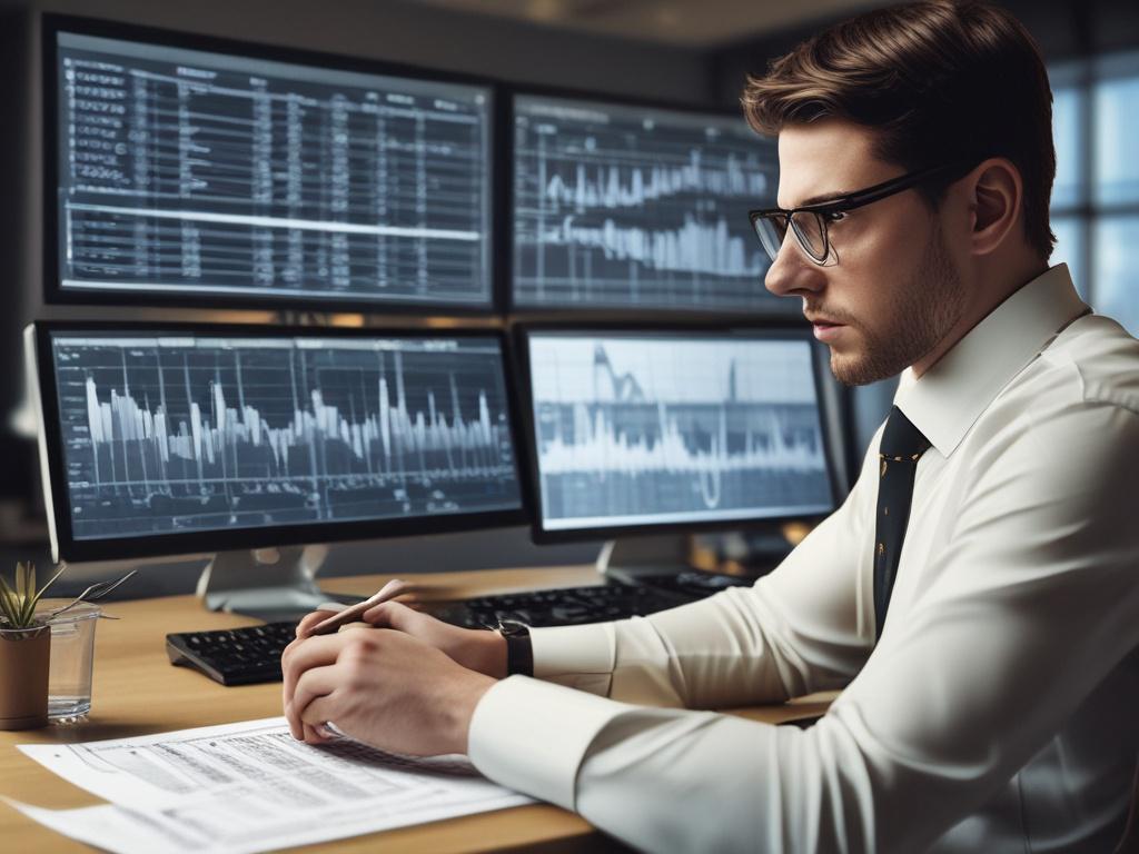 A close up shot of a financial analyst examining data