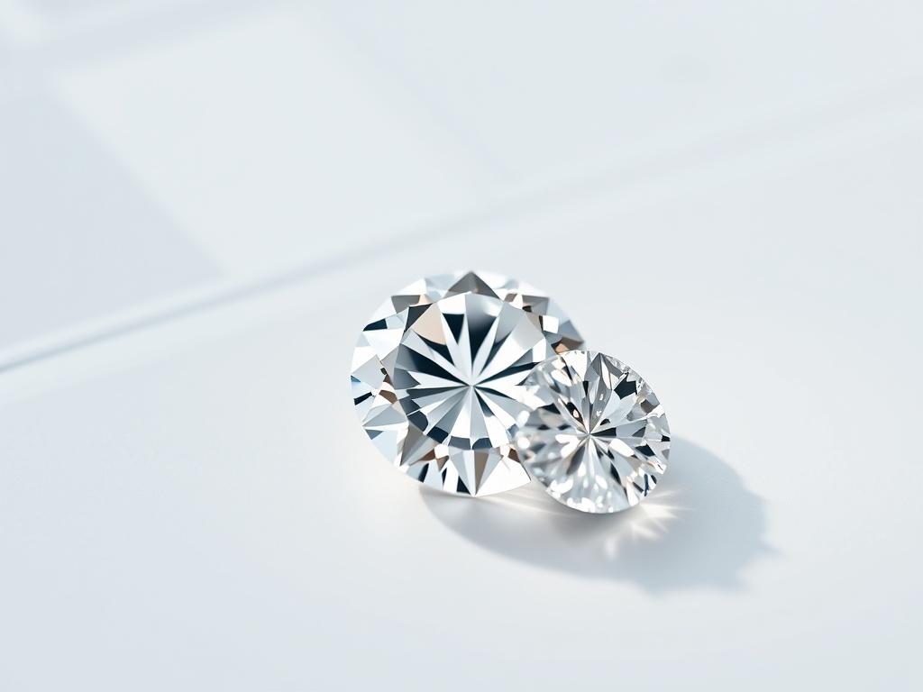 A close-up shot of a diamond grading report on a clean, white background, emphasizing the document's details and the diamond's brilliance. The image should be hyper-realistic, showcasing the clarity and quality of the gemstone. The lighting should highlight the sheen of the diamond, with a focus on the grading details. Ensure the composition is simple and clear, avoiding any distractions.