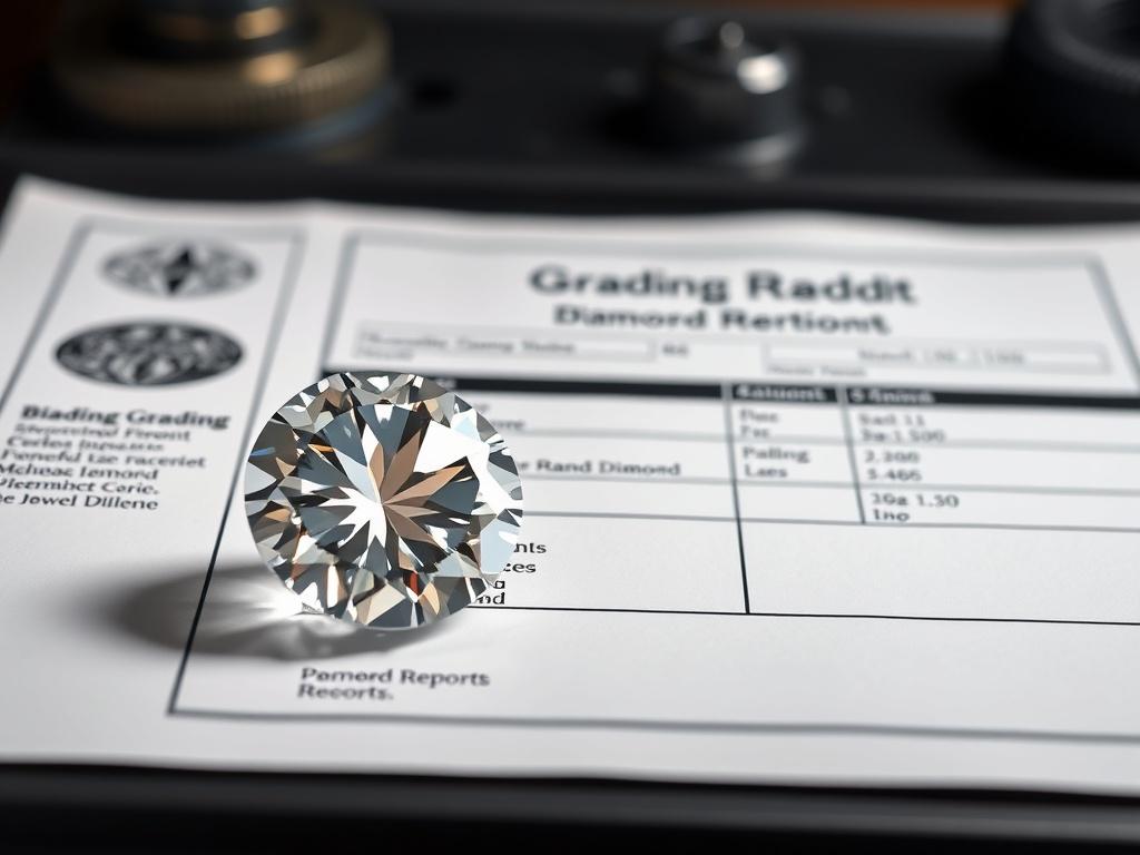 A high resolution image of a diamond grading report alongside