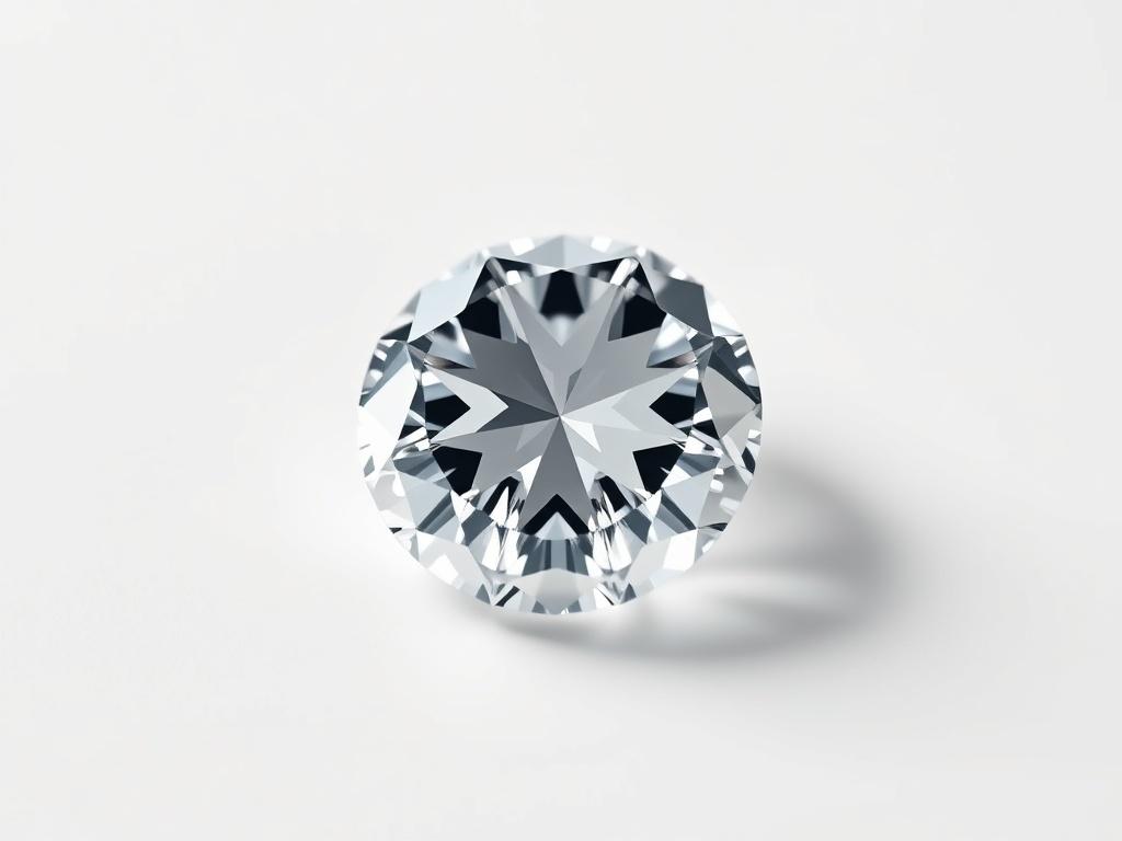 Create a realistic high-resolution image of a lab-grown diamond displayed prominently and elegantly on a clean, white background. The diamond should be the sole focus of the composition, showcasing its brilliant cut and sparkling facets, capturing the light to highlight its clarity and color. Use a close-up perspective to emphasize the intricate details of the diamond's surface, drawing attention to its unique characteristics.

The background should be simple and uncluttered, enhancing the diamond’s visual 