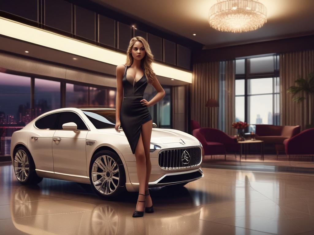 A stunning female escort with elegant attire, standing confidently in