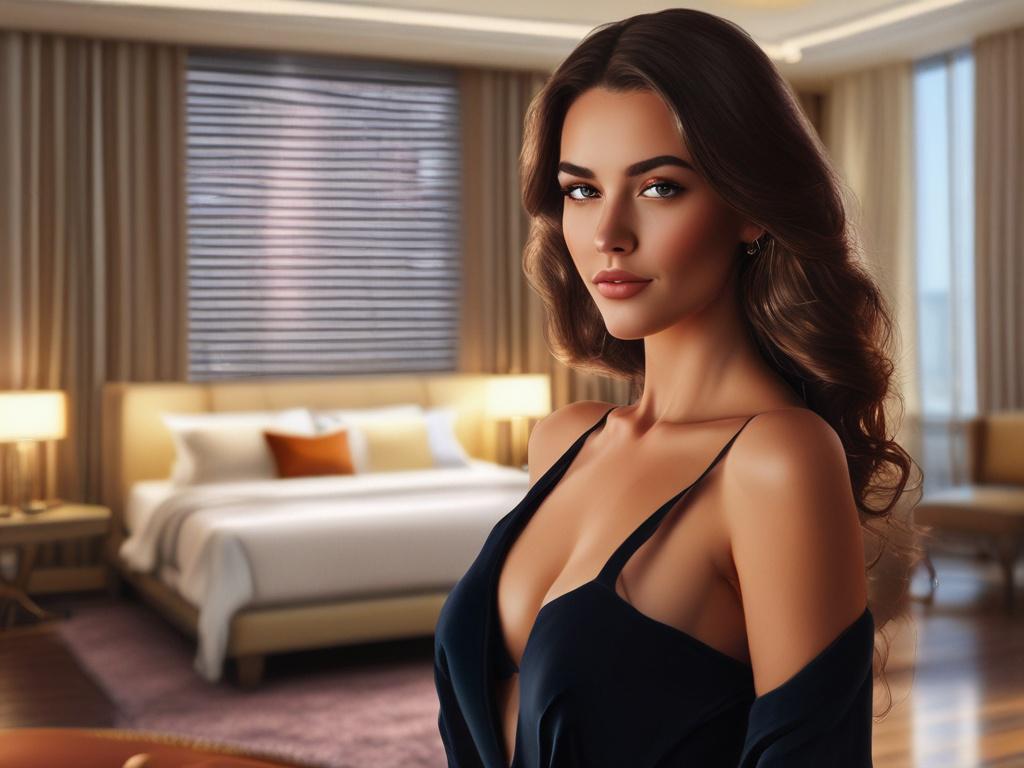 A beautiful and elegant female escort, exuding confidence and charm,
