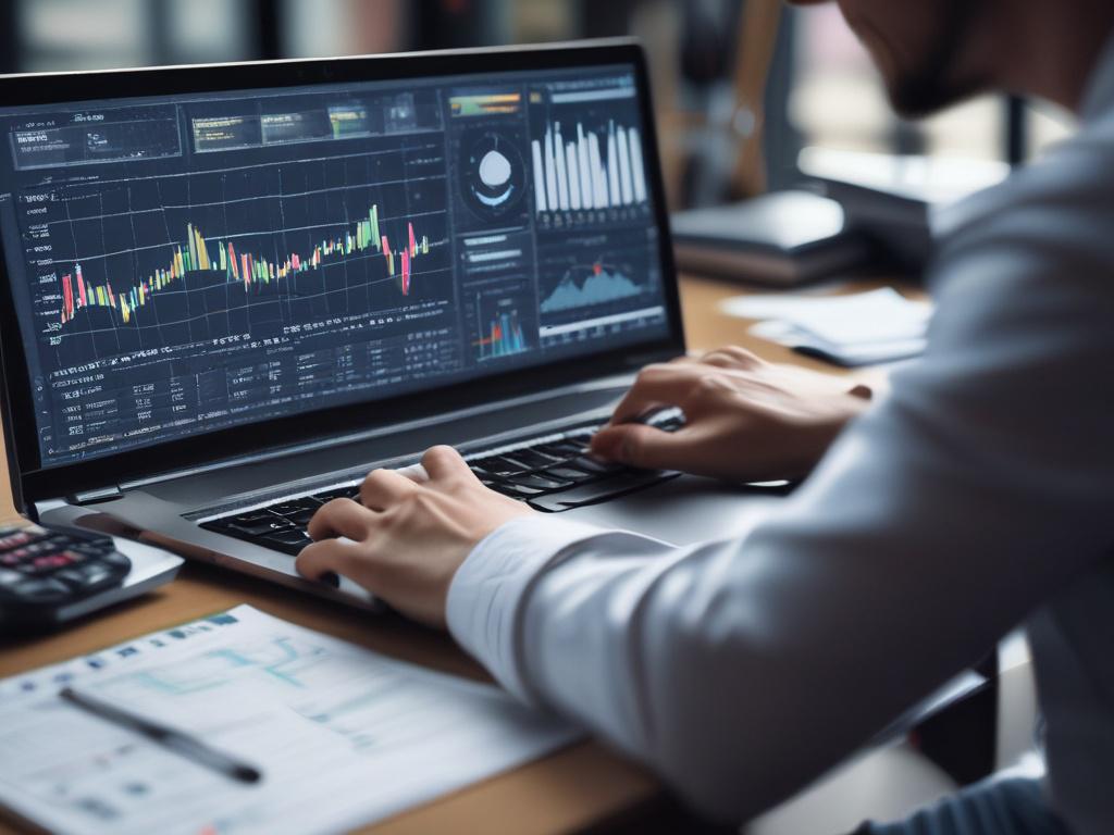 A hyper realistic close up of a market analyst working