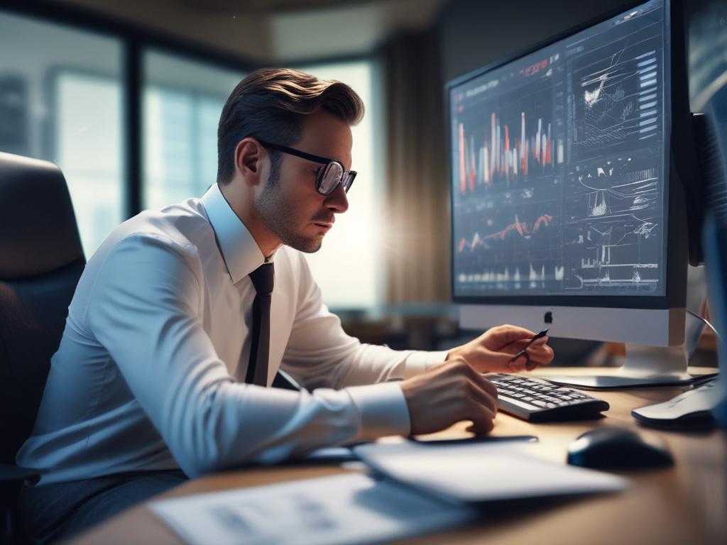 A close up shot of a portfolio manager analyzing financial