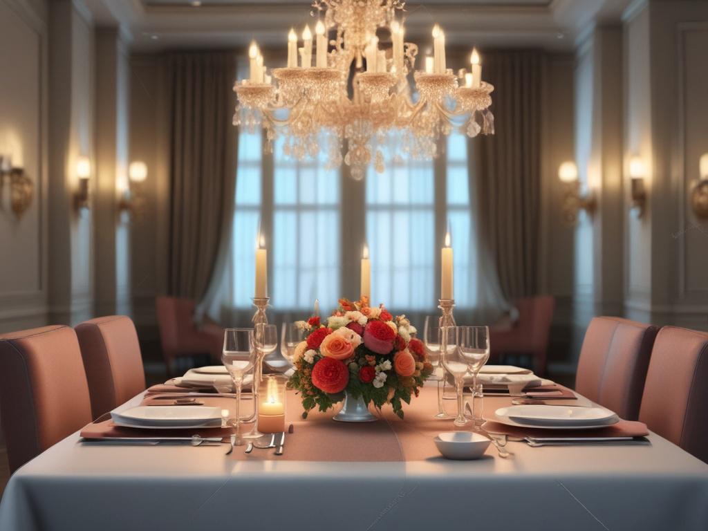 An elegant dinner table set for two in an upscale