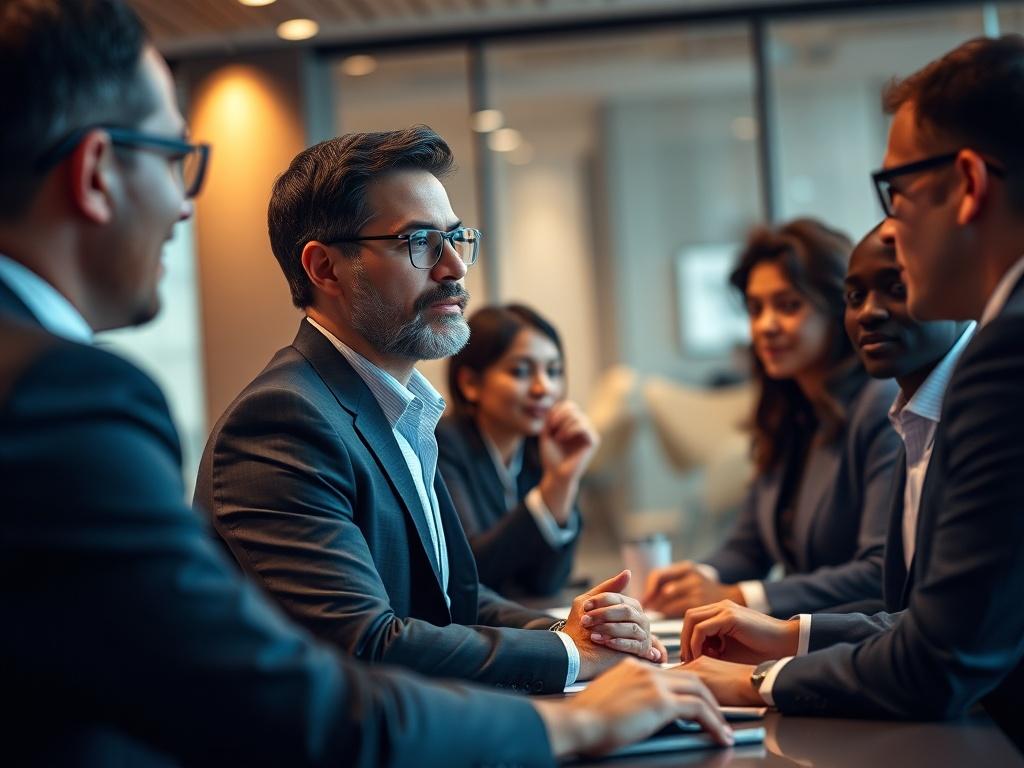 A close up shot of a diverse group of business