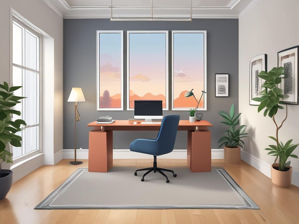 A serene and inviting office space designed for a follow-up consultation. The room should feature a comfortable chair, a small table with a notepad and pen, and soft, warm lighting. The background should have calming artwork that reflects renewal and growth, such as a vibrant geometric design of nature or abstract shapes in shades of green, evoking a sense of tranquility and focus.