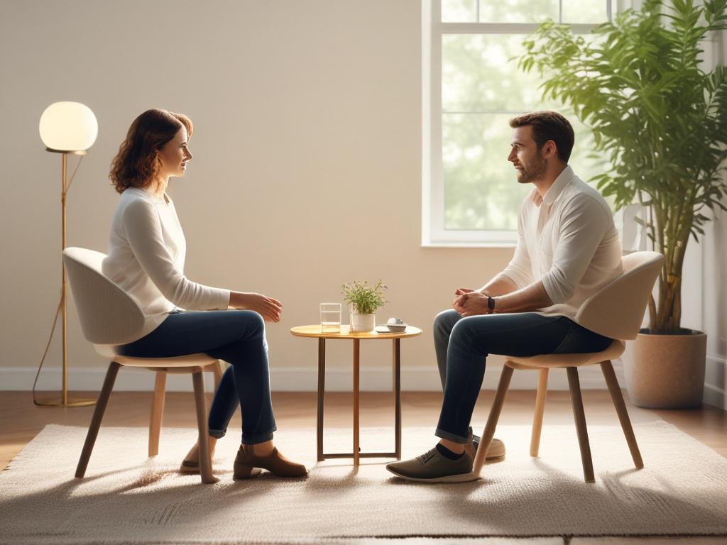 high resolution of a serene counseling session, soft tones, gentle