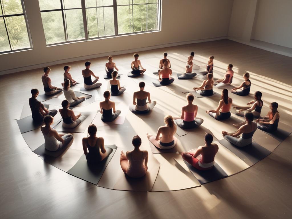 high resolution of a meditation workshop, soft tones, gentle lighting,