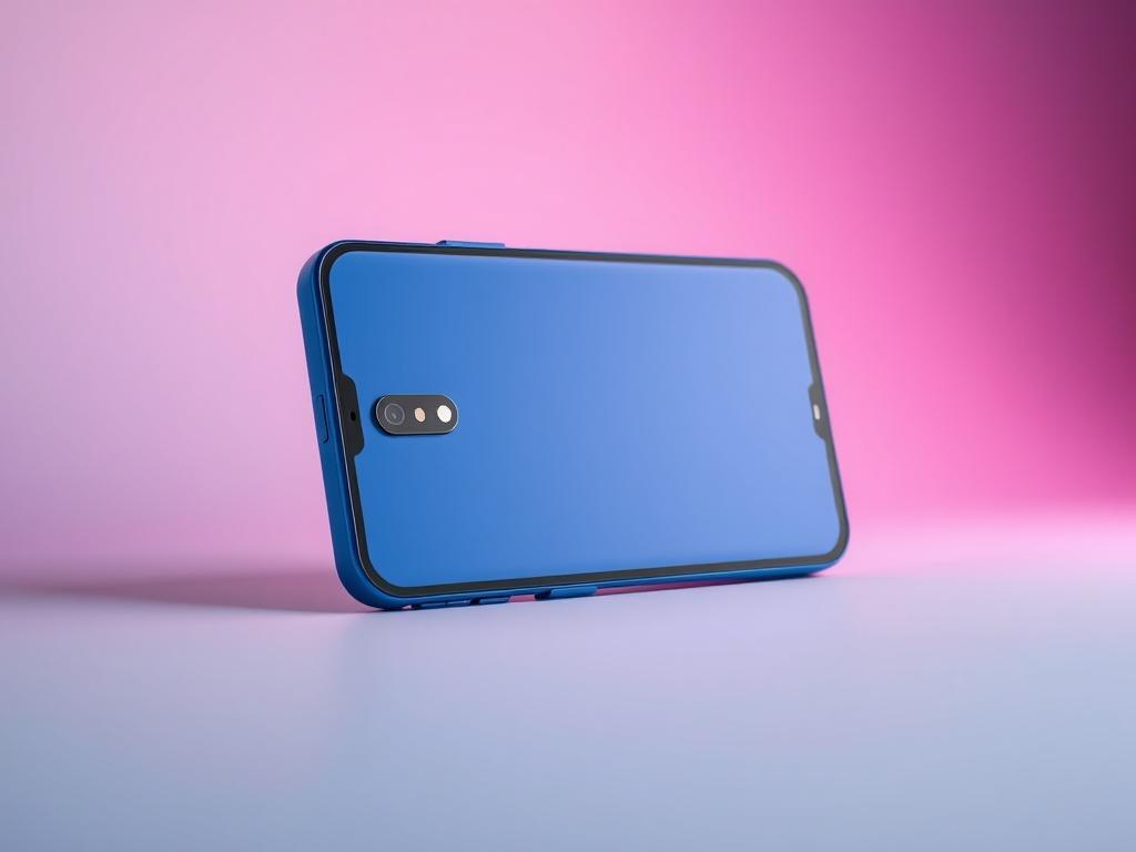 A close-up shot of the Google Pixel 9a in Iris color, showcasing its sleek design and vibrant display. The background should be a simple, soft-focus gradient that complements the phone's color, highlighting its modern aesthetics. The lighting should enhance the phone's details, making it the sole focus of the image, captured with a 45mm f/1.2 lens.