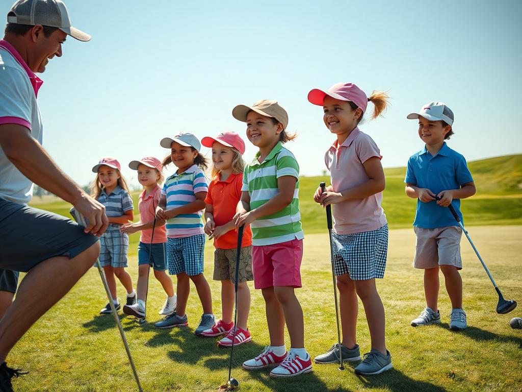 A high resolution image of a group of young golfers