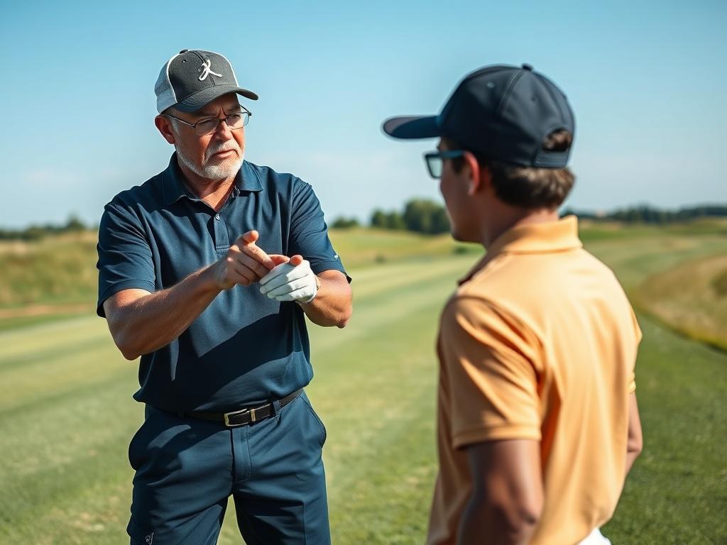 A high resolution image of a golf coach giving personalized