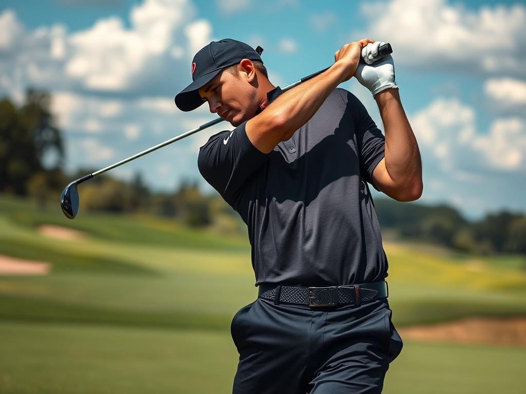 A hyper realistic close up shot of a golfer in