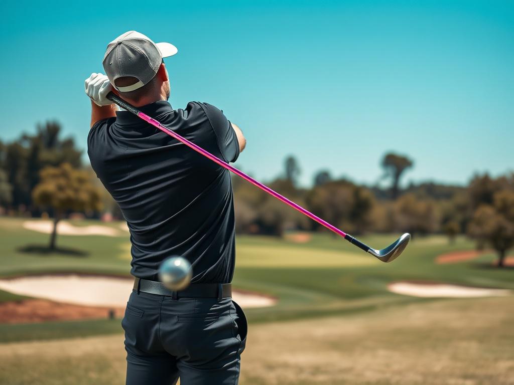 A close up shot of a golfer in action, focusing