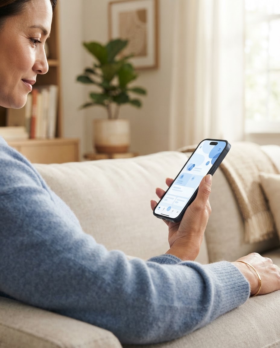 A person checking a generic patient portal on a smartphone at home