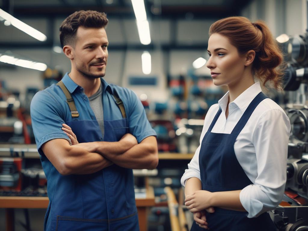 A close-up shot of a diverse business owner standing confidently in front of a new piece of machinery, showcasing a bright and modern workshop environment.
