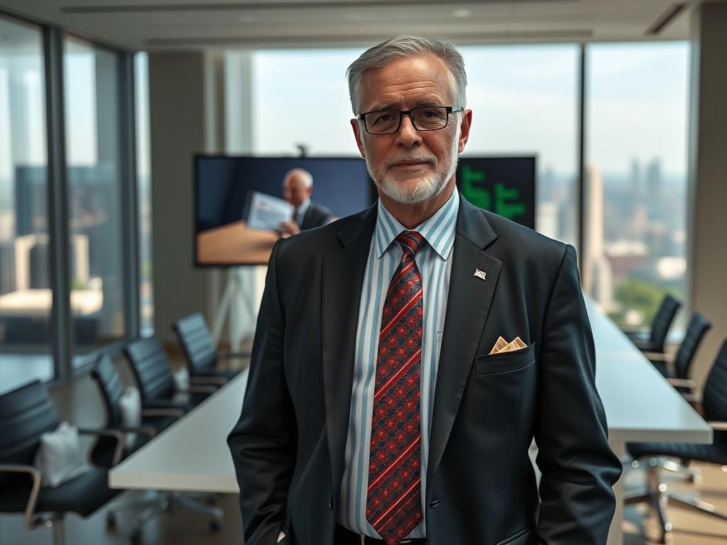 **Prompt for AI Image Generation:**

Create a realistic high-resolution image that embodies the theme "Empowering Veterans in Government Contracting." The composition should be simple and clear, focusing on a single subject: a proud military veteran, dressed in smart business attire, standing confidently in an office environment. The veteran should be depicted as a middle-aged male or female, exuding professionalism and determination. 

The background should feature elements indicative of a government contr