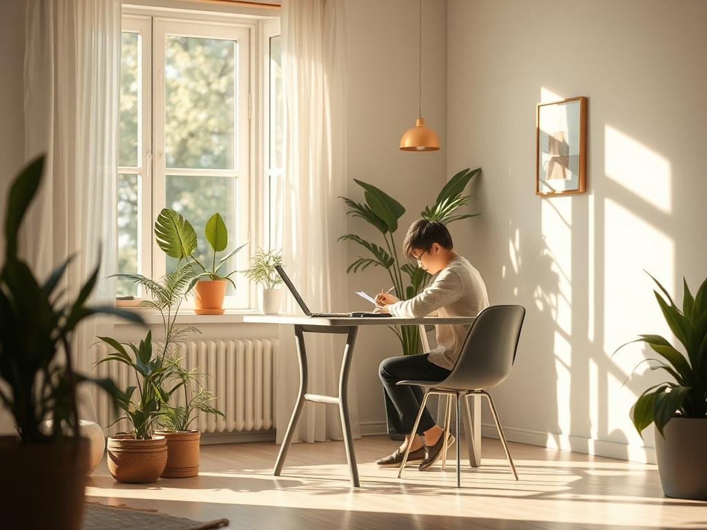 A serene and peaceful indoor setting with a person sitting