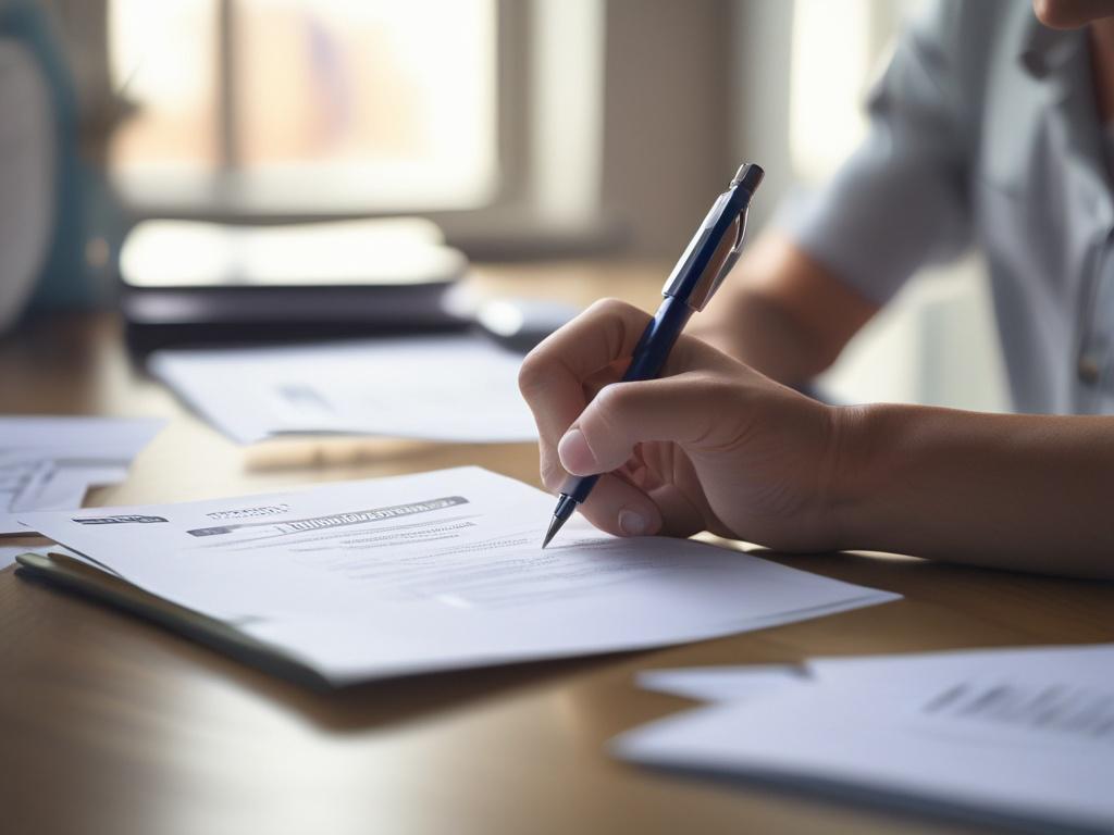 A hyper realistic close up of a person filling out