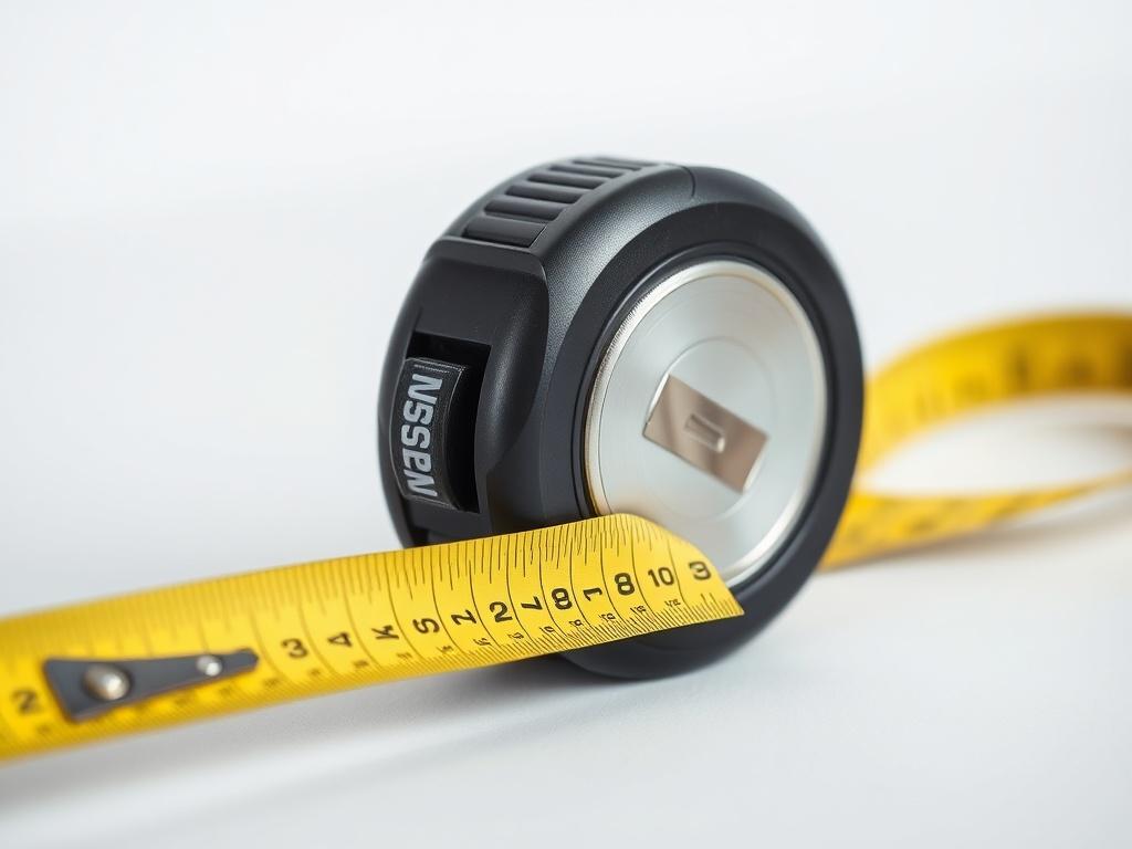 A close up image of a professional measuring tape extended