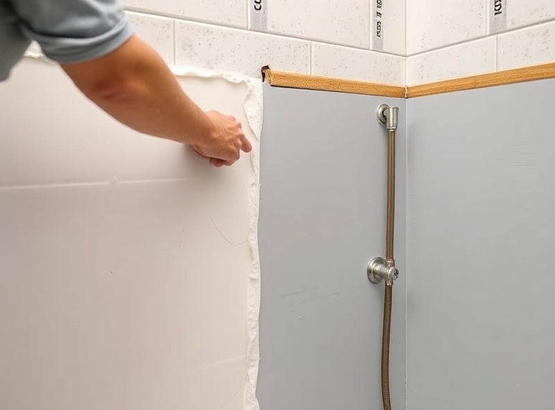 Professional bathroom waterproofing installation with careful sealant work