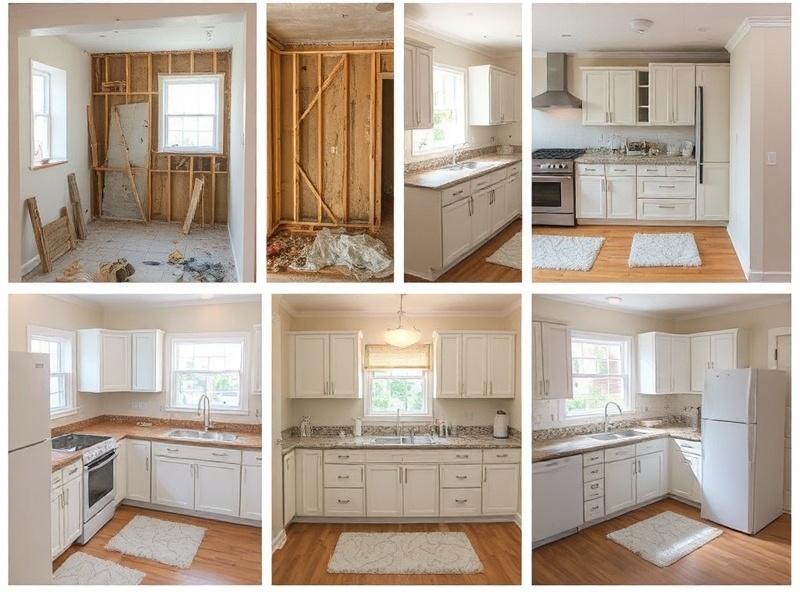 Kitchen remodeling project phases from demolition to finished installation