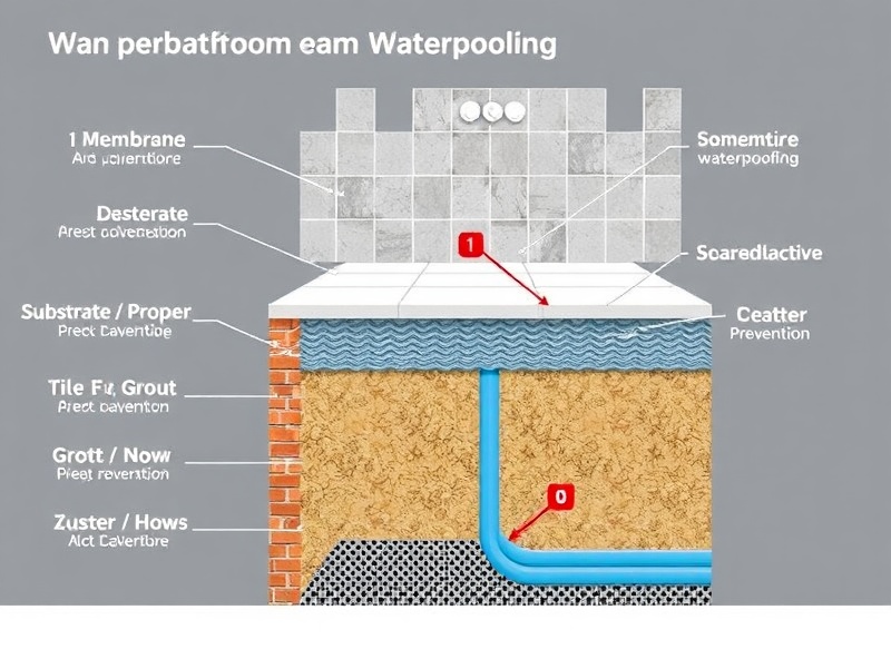 Cross-section of proper waterproofing layers showing membrane and substrate