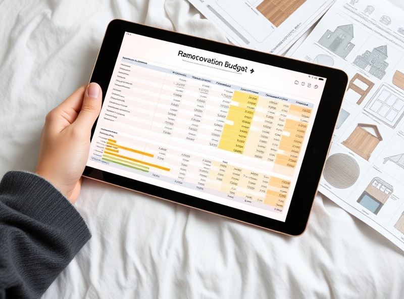 Home renovation budget planning spreadsheet with cost breakdown charts