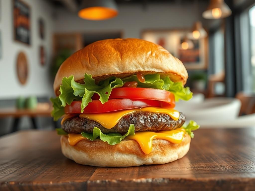 A mouth watering Geno Burger featuring a juicy beef patty,