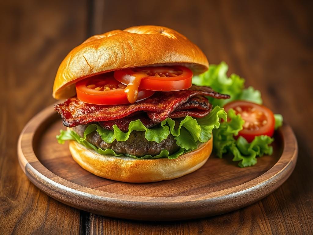 A close up shot of a delicious Geno Burger on