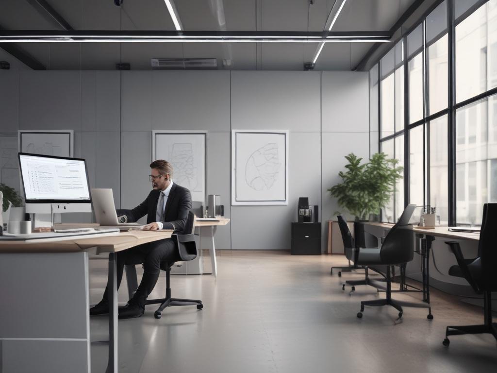 A close up shot of a modern fintech office with