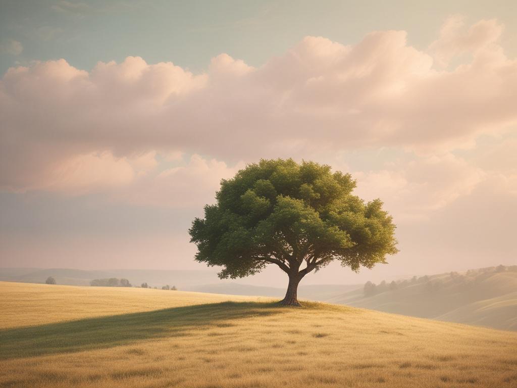 A serene landscape with a single tree standing in a