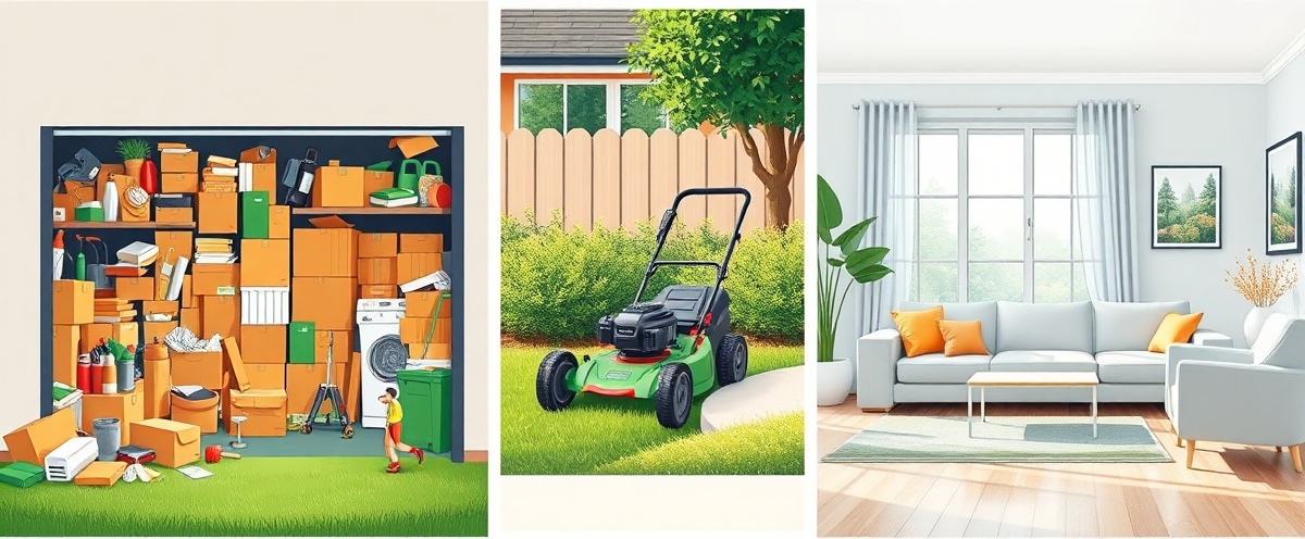 Junk removal, yard cleaning, and home cleaning services collage