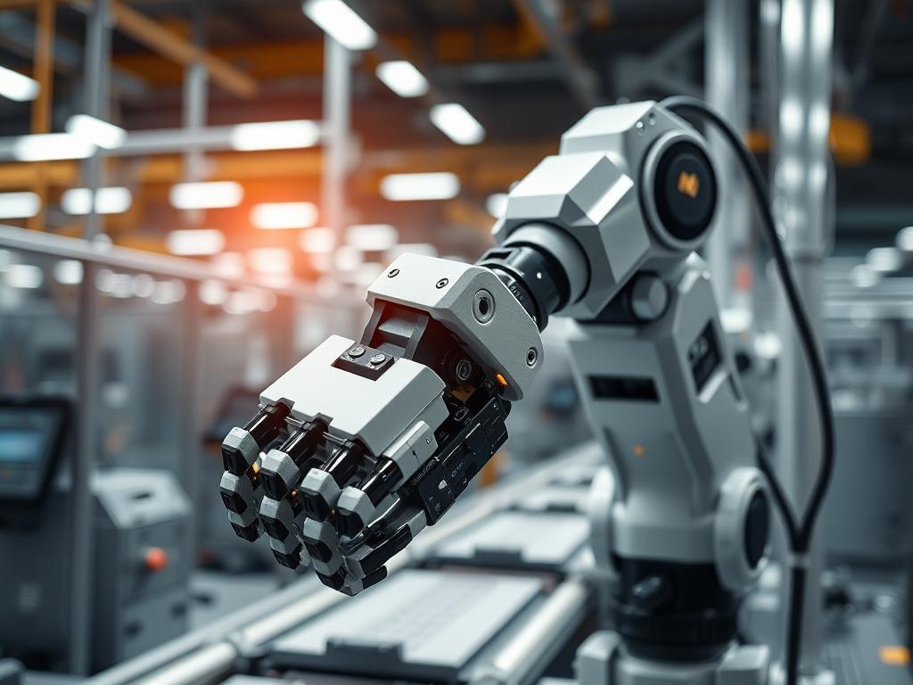 A striking close up shot of a robotic arm performing