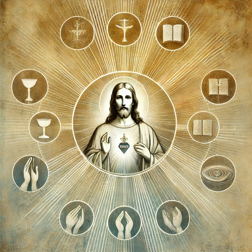 dall·e 2025-01-01 12.08.08 - an artistic depiction of christ as the central figure, represented as a subtle silhouette or outline at the center of the image. gentle rays of golden.webp