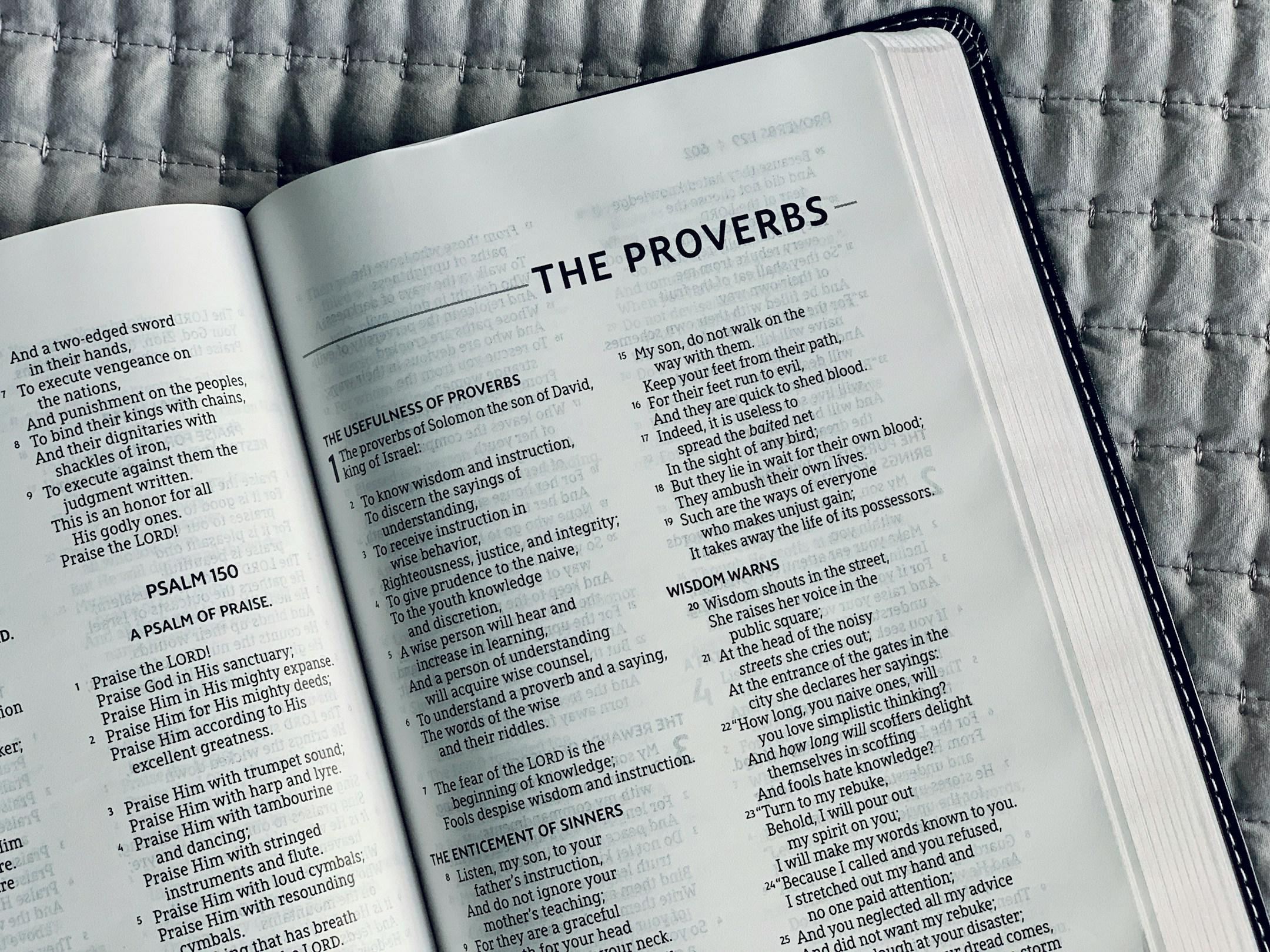 A Bible open to Proverbs.