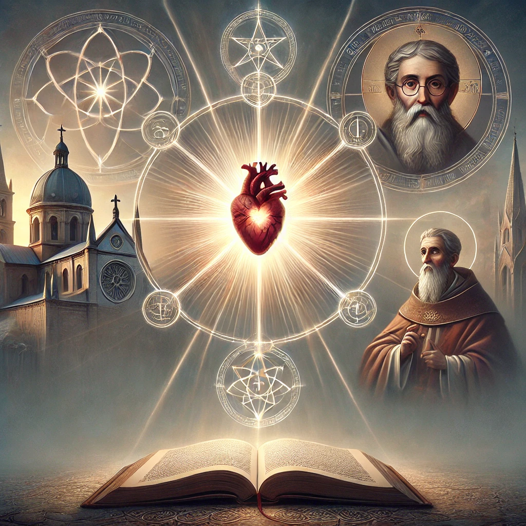 dall·e 2024-12-17 14.23.26 - an artistic representation of the harmony between faith and reason in roman catholicism. the central focus is the sacred heart of jesus, radiating lig.webp
