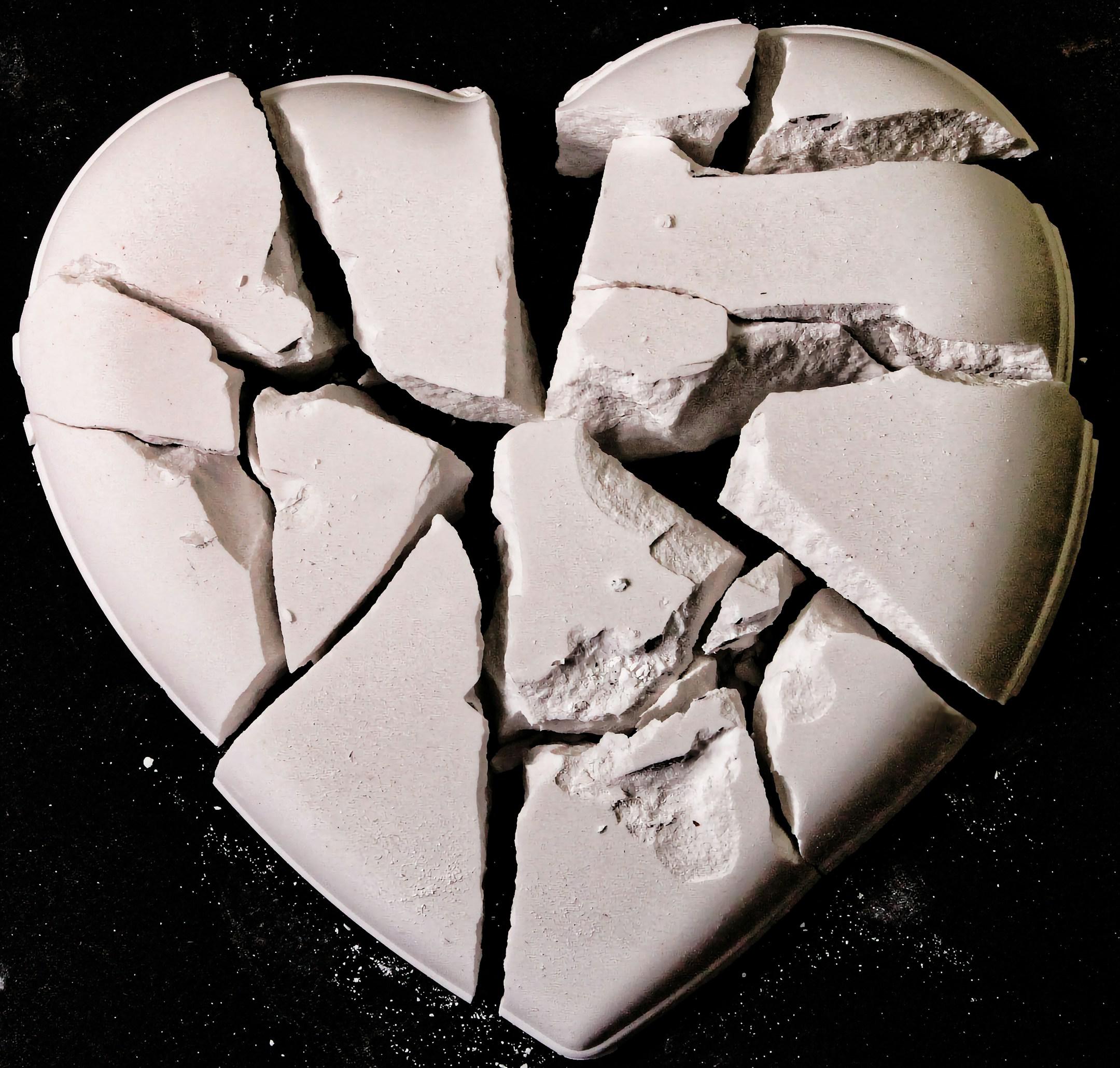A broken heart made of white gypsum