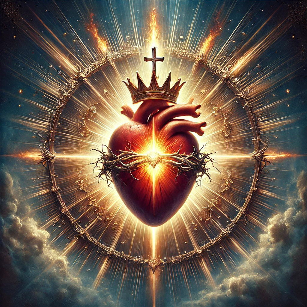 dall·e 2024-12-12 12.36.35 - a detailed, inspiring depiction of the sacred heart of jesus. the sacred heart is glowing with divine light, surrounded by rays that symbolize divine .webp