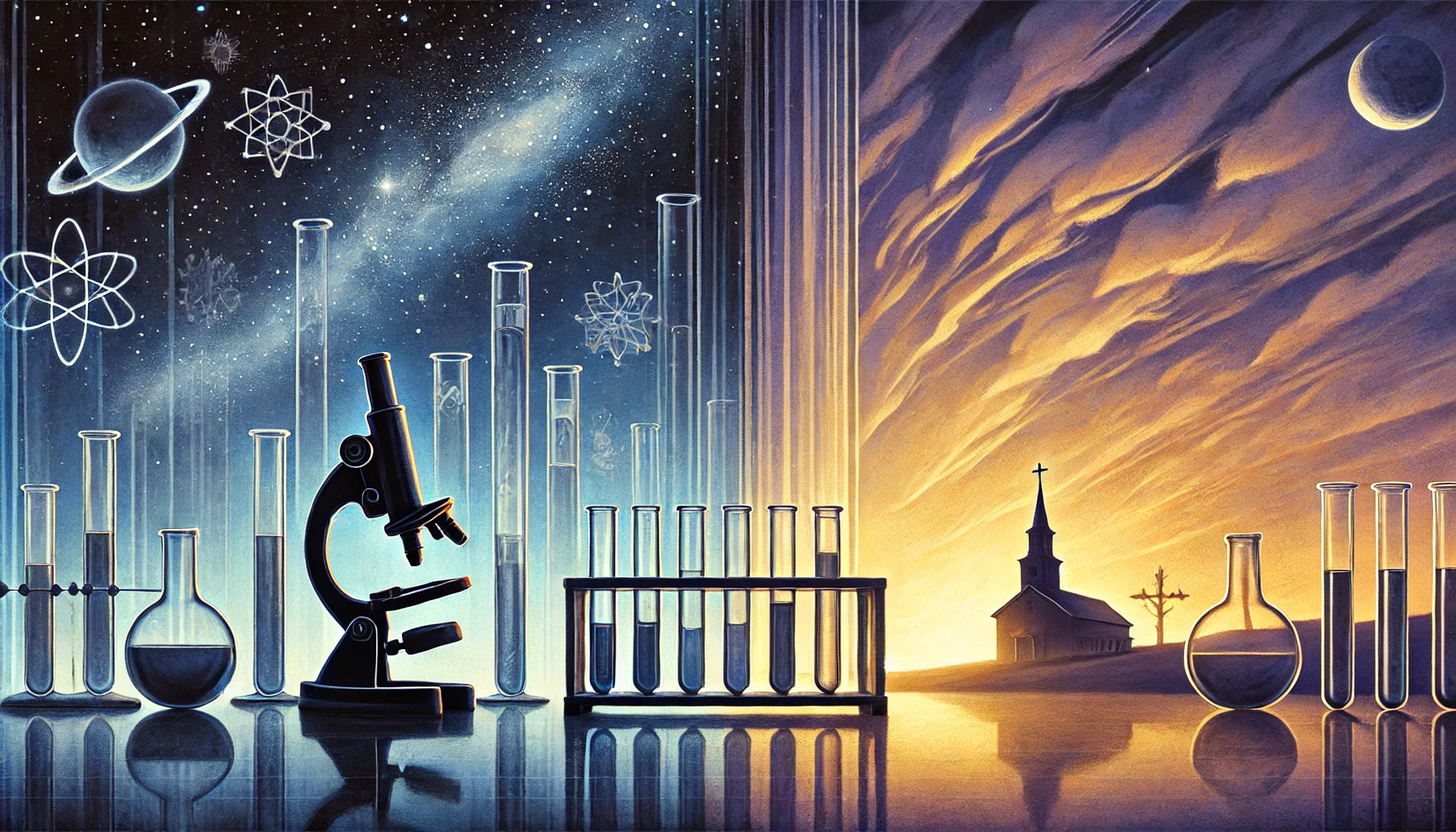 dall·e 2025-01-01 13.11.08 - a digital painting titled “beyond the lab” depicting a transition from scientific exploration to spiritual reflection. the background features a starr.webp