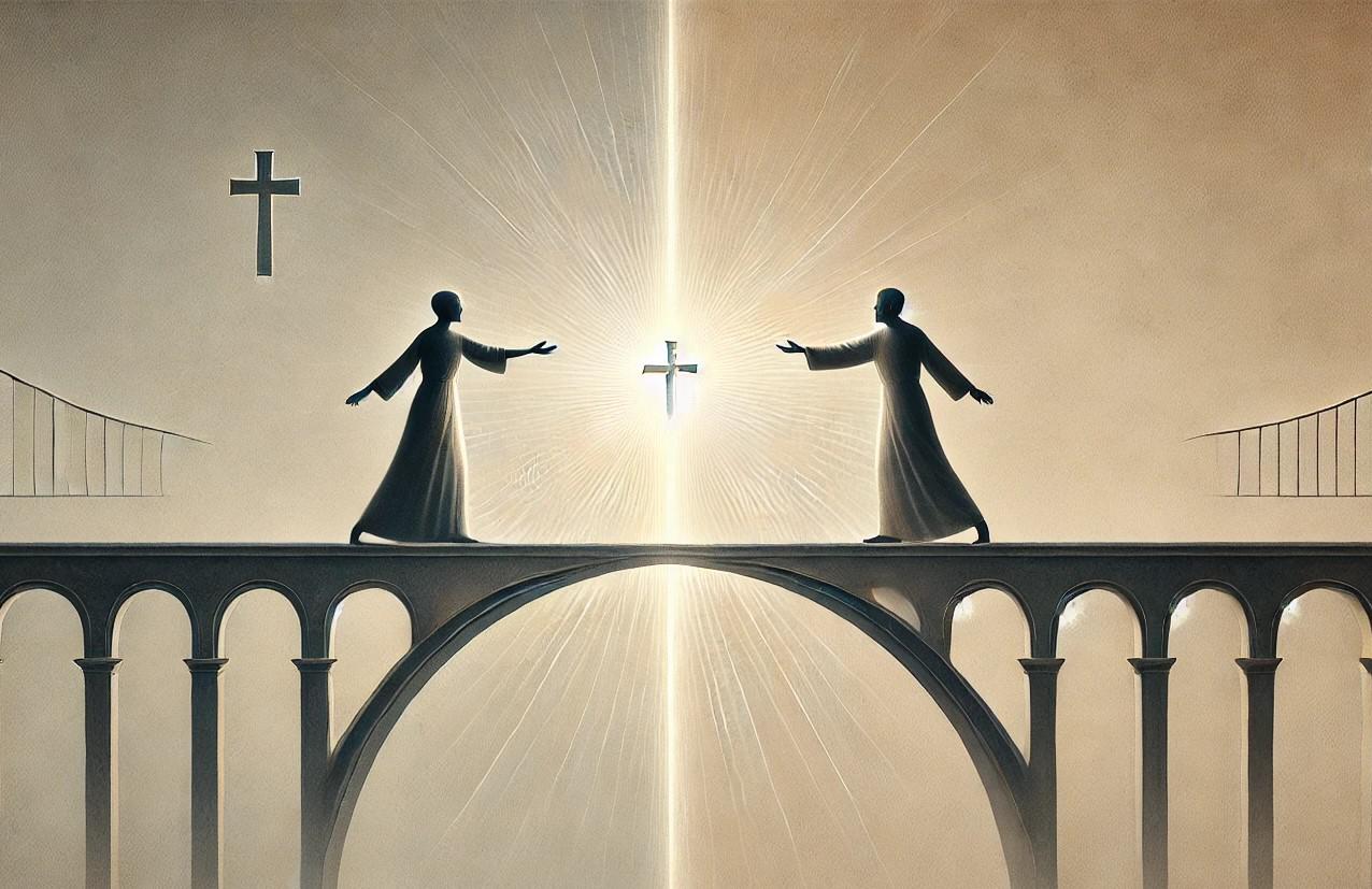 dall·e 2025-01-01 11.50.29 - a conceptual digital painting depicting two silhouetted figures representing liberal and conservative perspectives. the figures are positioned on oppo.jpg