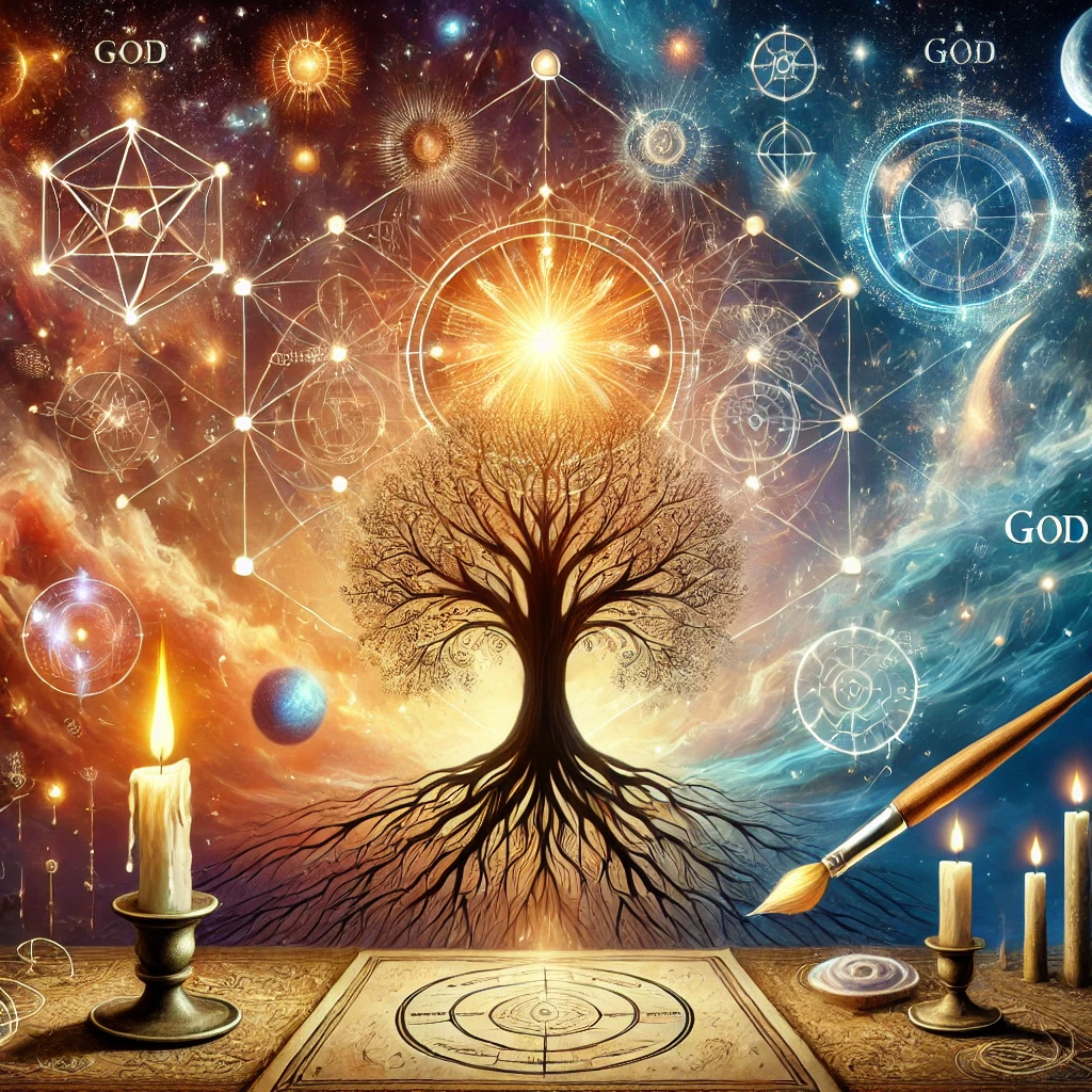 dall·e 2024-12-29 15.32.00 - an artistic representation of thomas aquinas' metaphysical ideas. the image features a glowing tree with deep roots symbolizing existence and being, a.webp