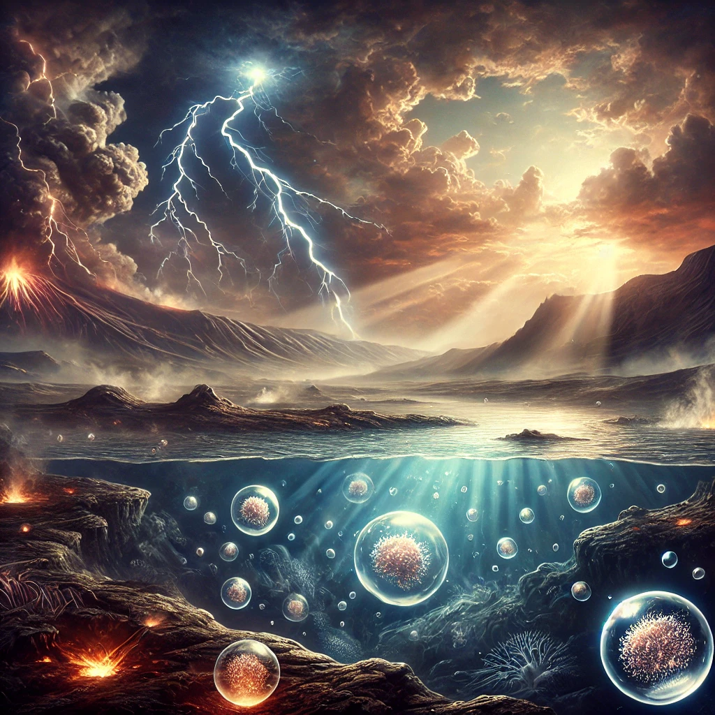 dall·e 2024-12-17 13.51.24 - an artistic representation of the origins of life inspired by the heterotrophic theory and thomistic philosophy. the image should depict a serene yet .webp