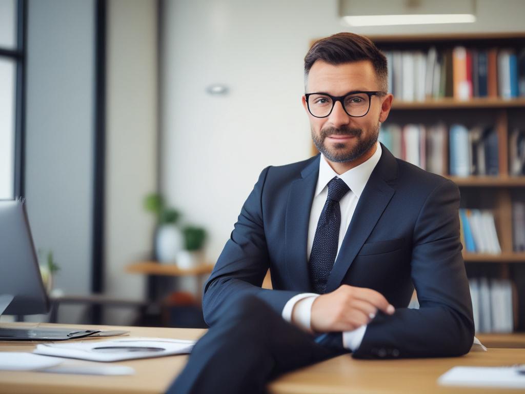 A close up shot of a confident manager in a