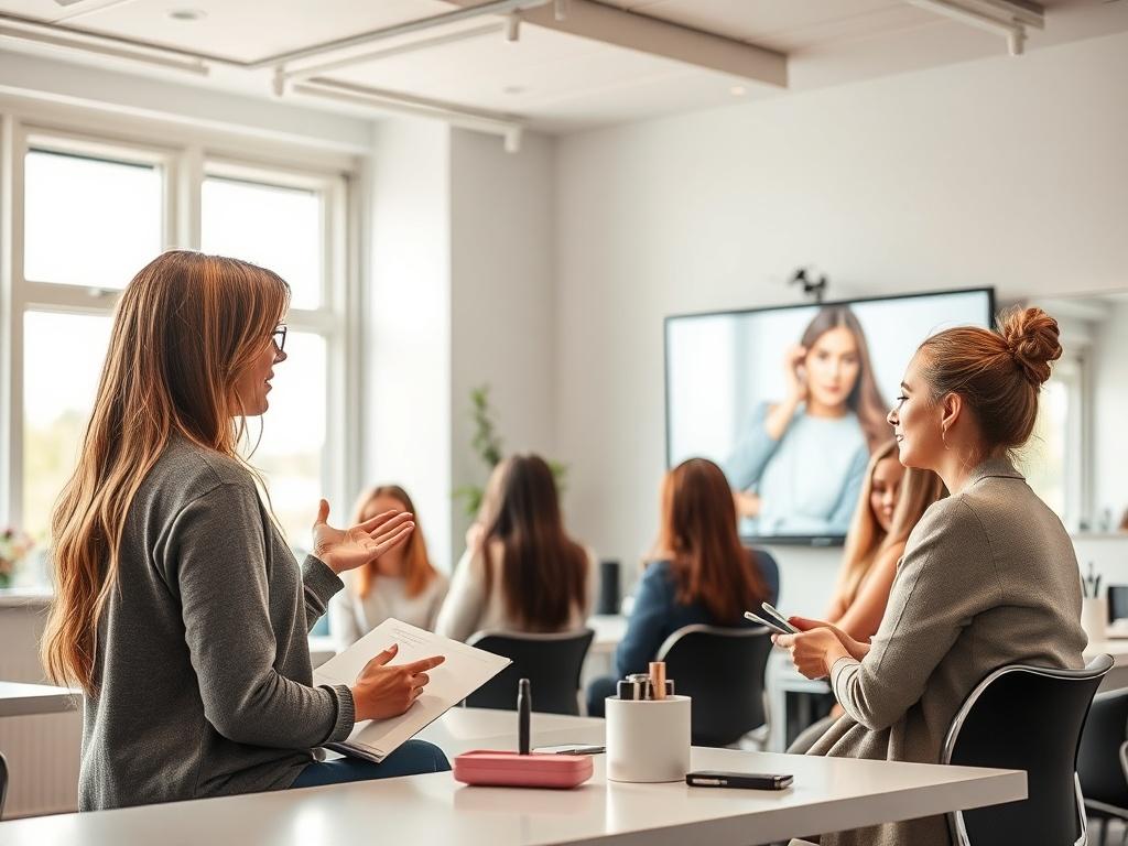 An instructor sharing industry insights with beauty students in a
