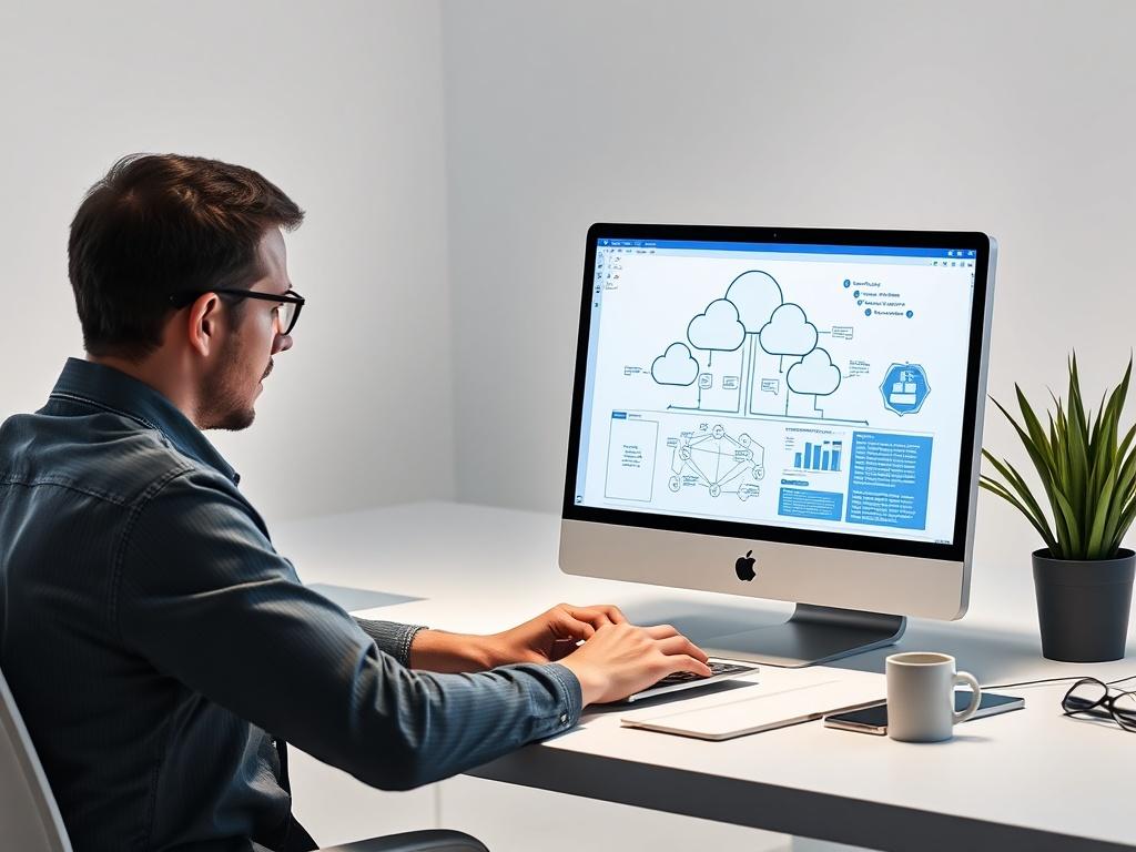 A realistic high resolution of a cloud engineer working on