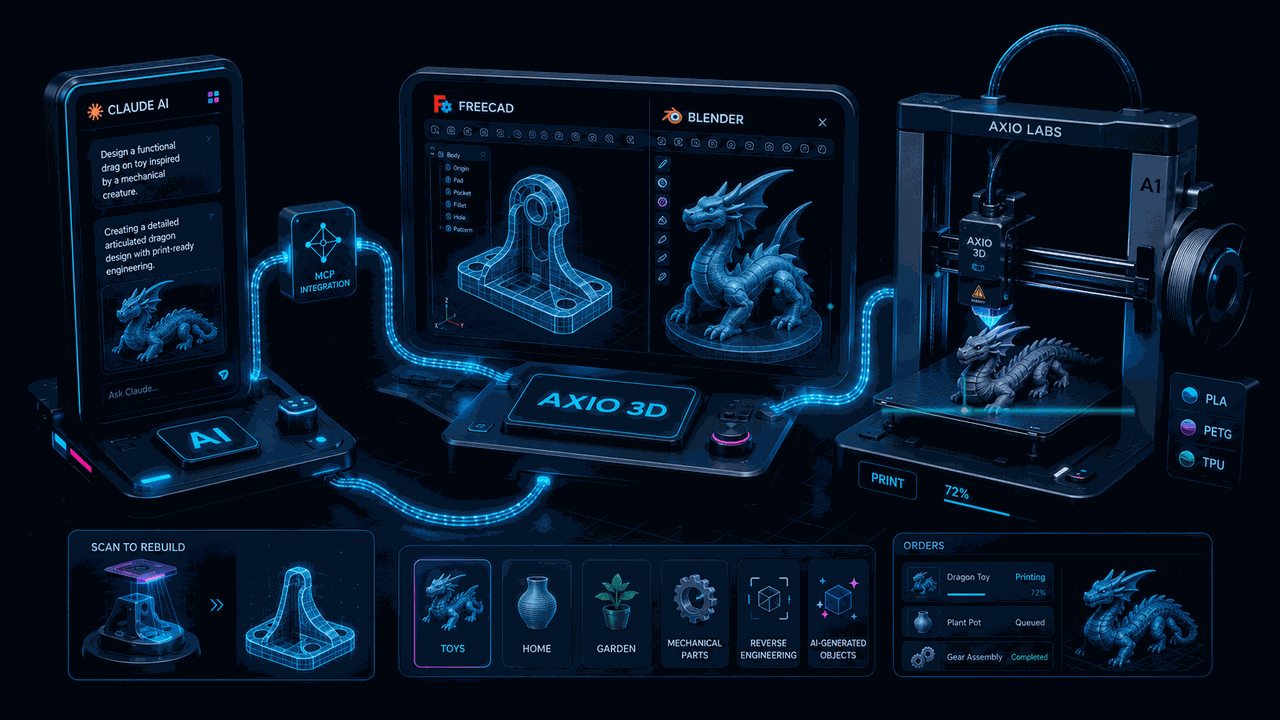 AXIO 3D AI-powered fabrication with Bambu Lab printer and generative design